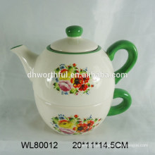 Atacado teapot de cerâmica decorativa e copo em um com decalque de flor